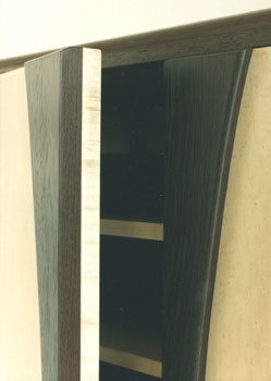 Birdseye maple and wenge cabinet detail