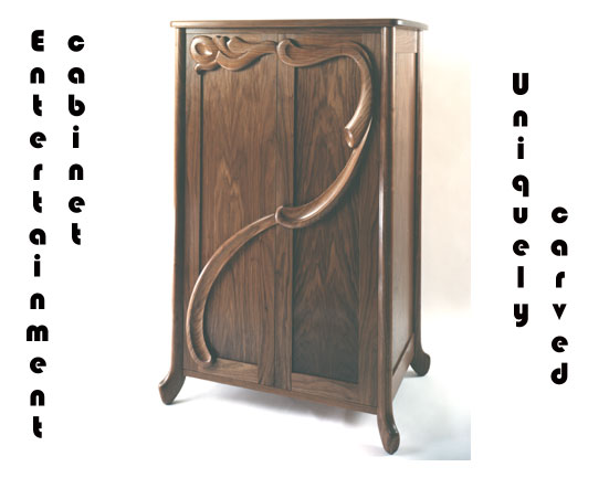 Entertainment cabinet,  Art Nouveau style in carved walnut