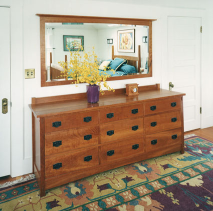 Cherry craftsman dresser and mirror