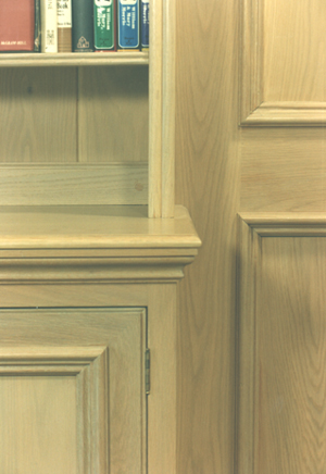 oak library cabinet detail